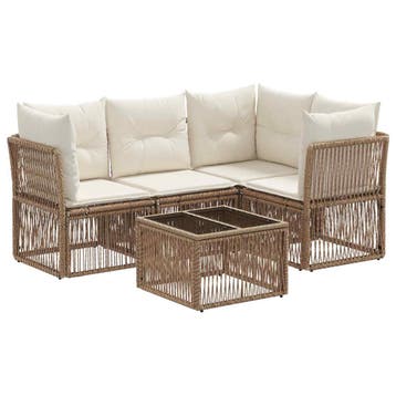 vidaXL Tuinbank Set 5 pcs Beige poly rattan, Tuin en Terras, Verzenden, Nieuw