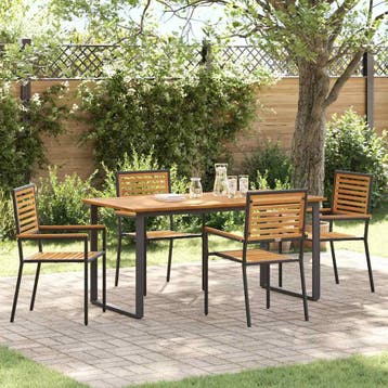 vidaXL Tuin Eettafel Set 5 st Zwart Massief Acacia Hout, Verzenden, Nieuw