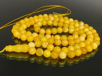 Islamitische 99-gebedssnoer, ronde Baltisch amber tasbih