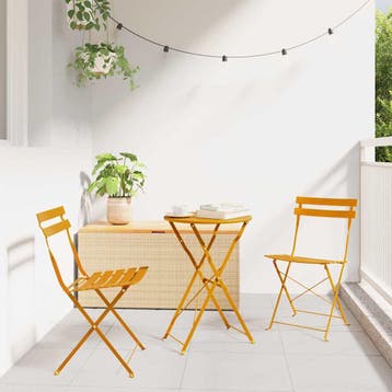 vidaXL Opvouwbare Bistroset 3 st Mosterdgeel Staal, Verzenden, Nieuw