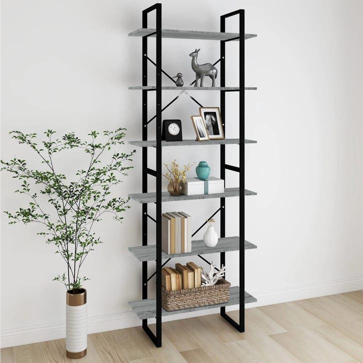 vidaXL Hoge kast 80x30x210 cm bewerkt hout grijs sonoma, Huis en Inrichting, Kasten | Boekenkasten, Nieuw, Verzenden