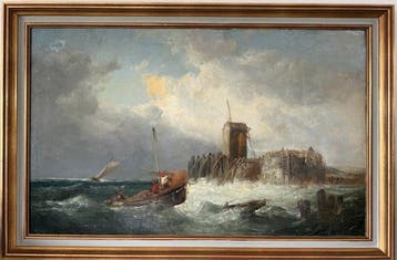Dutch school (XlX) - A fishing boat entering harbour in a