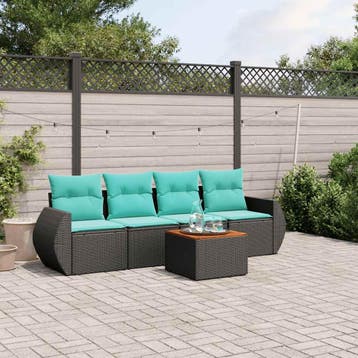 vidaXL 5-delige tuinbankset met kussens van zwart polyrotan, Verzenden