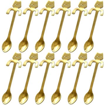 Fako Bijoux - 12x Theelepel / Koffielepel Hangende Kat -, Verzenden, Nieuw