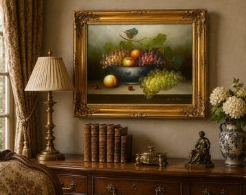 K. Cotton (XX) - Elegant Still Life with Grapes & Apples