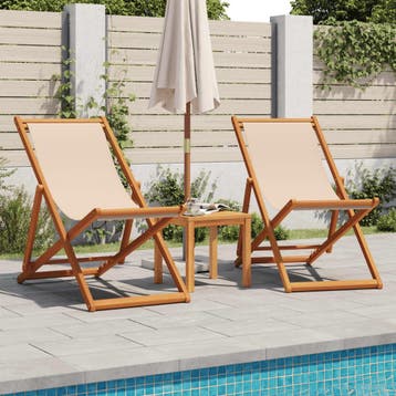 vidaXL Opklapbare stoelen, 2 stuks, beige stof en massief, Verzenden
