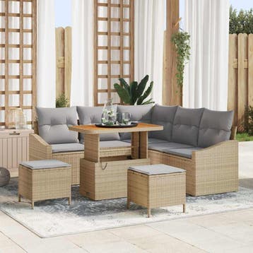 vidaXL Tuinbank Set 8 st Beige poly rattan, Verzenden, Nieuw