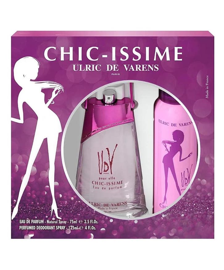 Ulric de Varens Giftset Chic Issime Paars Eau de parfum +..., Handtassen en Accessoires, Uiterlijk | Parfum, Nieuw, Verzenden