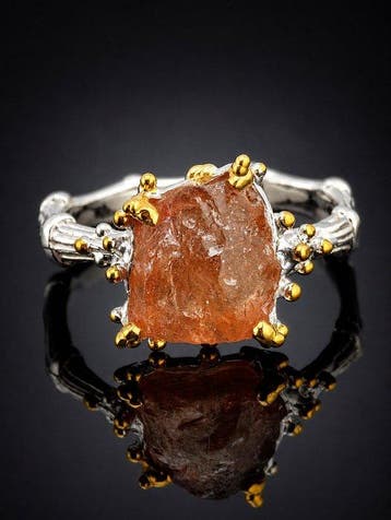 Oranje tourmalijn edelsteenring - 925 zilver - modern gouden