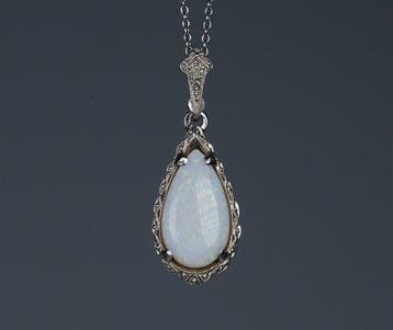 - 925 zilver - natuurlijke opaal - Ketting met hanger, Antiek en Kunst