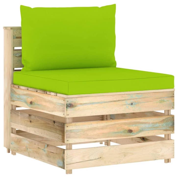vidaXL Middenbank sectioneel met kussens groen geïmpregneerd, Tuin en Terras, Tuinsets en Loungesets, Nieuw, Verzenden