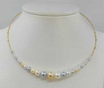 Halsketting - 18 karaat Geel goud - 3×10 mm Akoya parels
