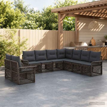 vidaXL Tuinbank Set 9 st Grijs poly rattan, Verzenden