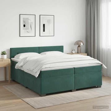 vidaXL Boxspringbed met matras Donkergroen 200 x 200 cm, Verzenden