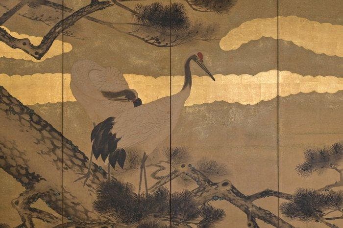 Un paravent à six panneaux en feuilles dor et en poussière, Antiek en Kunst, Antiek | Overige Antiek
