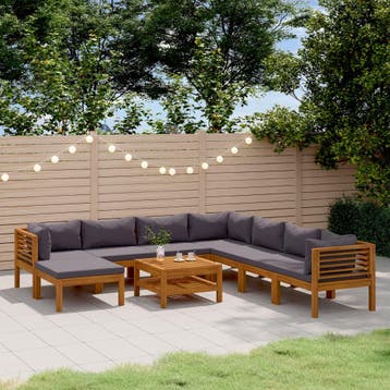 vidaXL 9-delige Loungeset met kussens massief acaciahout, Verzenden, Loungeset