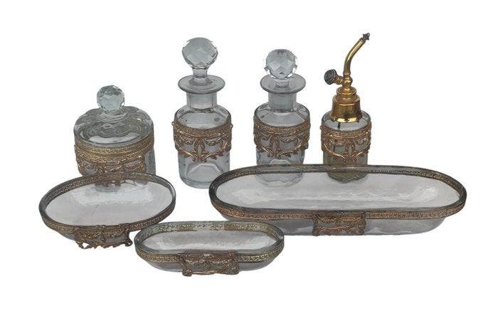 Kaptafelset (7) - Kristal, Ormolu - Frankrijk negentiende, Antiek en Kunst, Antiek | Glaswerk en Kristal