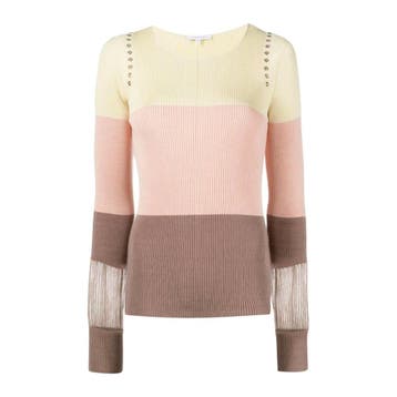 Patrizia Pepe • geel, roze en bruine trui • 34 (0), Verzenden