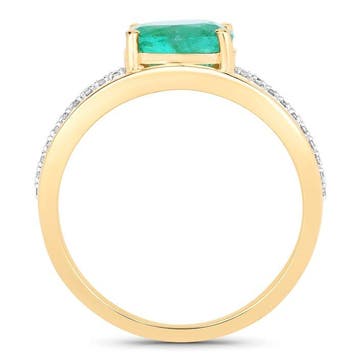 Ring - 14 karaat Geel goud - 1.25ct. tw. Smaragd - Diamant -