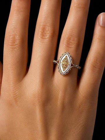 Witte schelpenring - 925 sterlingzilver goud verguld - halo, Antiquités & Art
