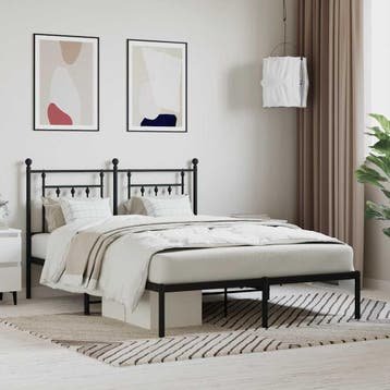 vidaXL Bedframe met hoofdbord metaal zwart 140x200 cm, Verzenden