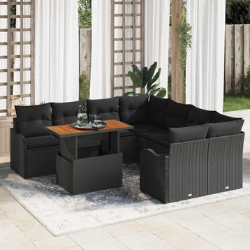vidaXL Tuinbank Set 7 st 6-Aantal zitplaatsen Zwart, Verzenden