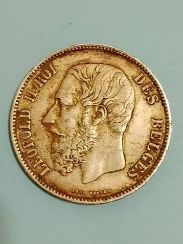 België. Leopold II. 5 Francs 1873 (Zonder minimumprijs)