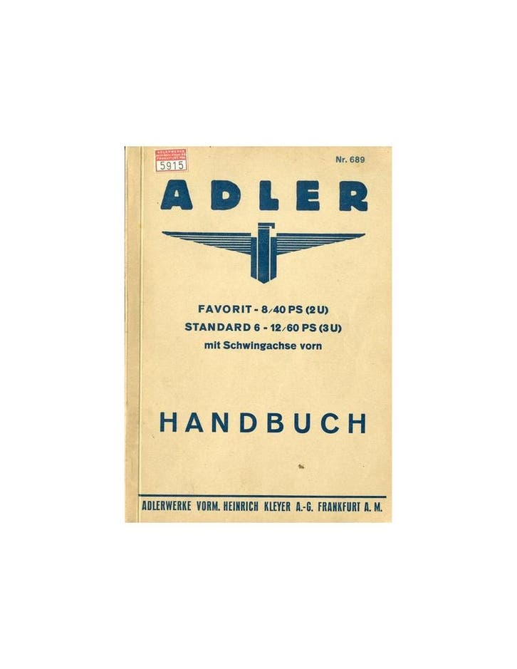 1933 ADLER FAVORIT STANDARD INSTRUCTIEBOEKJE DUITS, Auto diversen, Handleidingen en Instructieboekjes, Ophalen of Verzenden