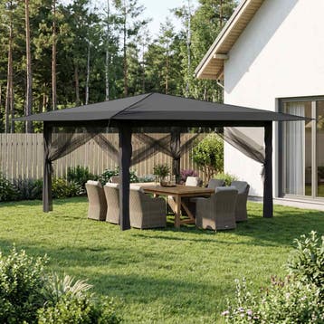 vidaXL Gazebo met 4 Zijwanden 4 x 4 m Lichtgrijs en, Jardin & Terrasse, Tonnelles, Verzenden