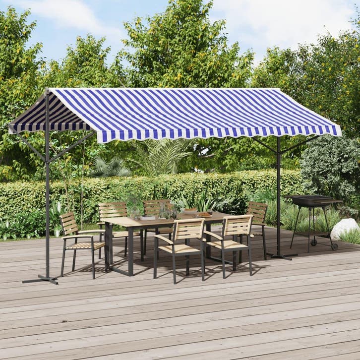 vidaXL Luifel vrijstaand 400x300 cm stof en staal blauw en, Tuin en Terras, Parasols, Nieuw, Verzenden