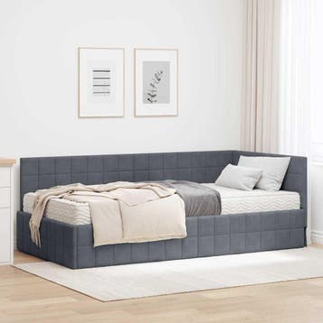 vidaXL Hoekbedframe met Matras 2 st Donkergrijs 90 x 200 cm, Verzenden