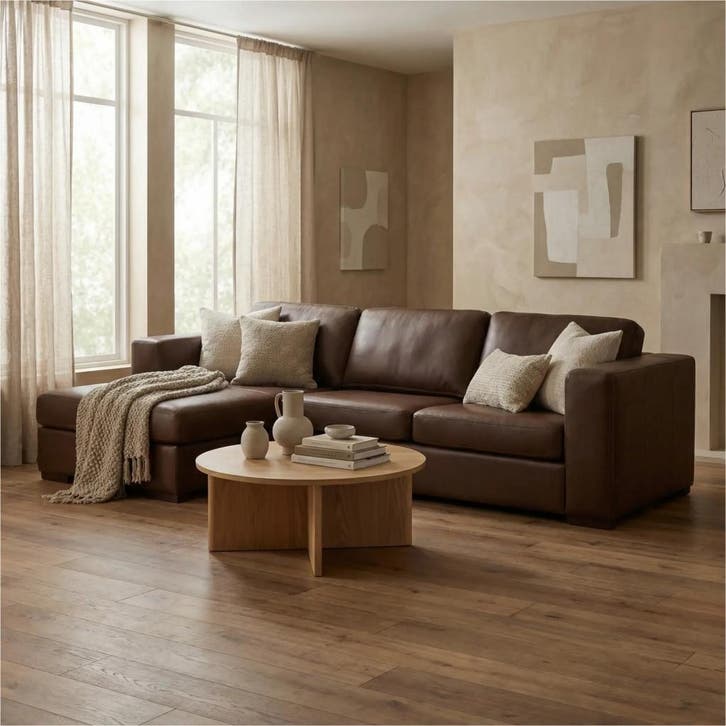 Leren hoekbank Flow - 3 zits arm links + longchair rechts -, Huis en Inrichting, Zetels | Zetels, 300 cm of meer, 75 tot 100 cm