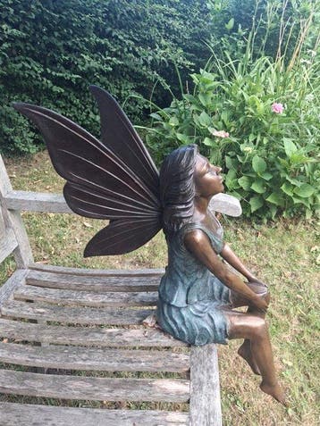 sculptuur, Angel with wings - 77 cm - Gepatineerd brons