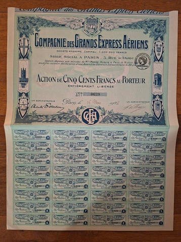Document - Franse luchtvaartpionier: Compagnie des Grands