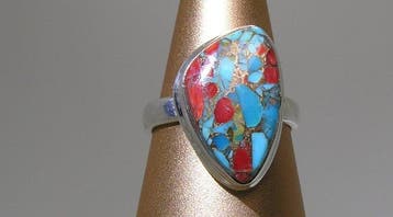 Koraal Turkoois Matrix ring - Hoogte: 28 mm - Breedte: 21