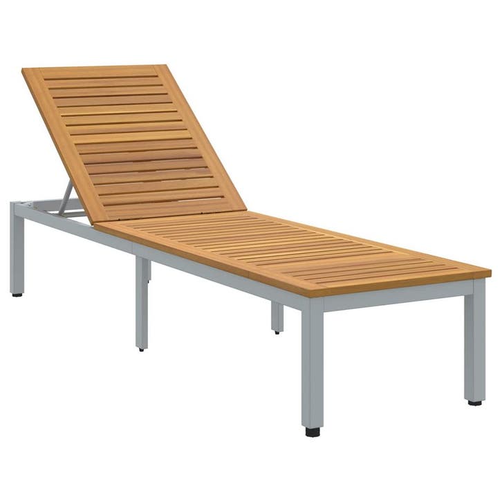 vidaXL Ligbed Grijs 200 x 55 x 35 cm Massief Acacia Hout, Jardin & Terrasse, Chaises longues, Envoi