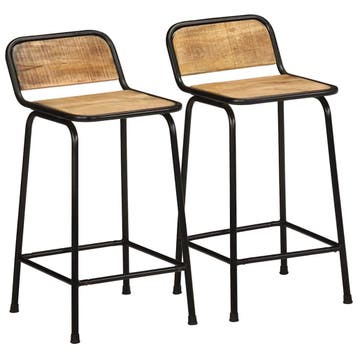 vidaXL Barkrukken 2 st 46x35,5x80 cm massief hout ruw mango, Verzenden, Nieuw