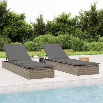 vidaXL Ligbed met kussen 1 st 201x55x62 cm poly rattan grijs, Verzenden, Nieuw