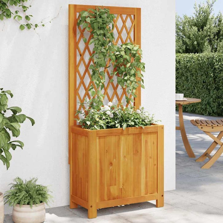 vidaXL Plantenbak met latwerk 55x29,5x132 cm massief, Jardin & Terrasse, Pots de fleurs, Envoi