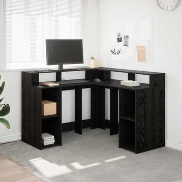 vidaXL Bureau Zwart Eiken Bewerkt hout 130 x 130 x 91 cm, Huis en Inrichting, Bureaus, Verzenden, Nieuw