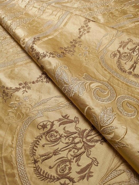 B463 - cm 280 x 125 - Sontuoso Taffettà in seta - Textiel -, Antiek en Kunst, Antiek | Tapijten, Tafelkleden en Textiel