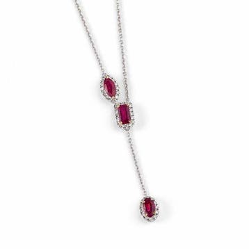 Halsketting - 14 karaat Witgoud - 1.22ct. tw. Robijn -, Nieuw