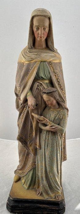 Statue, Sint Anna met het kind Maria - 50 cm - Plâtre, Antiek en Kunst