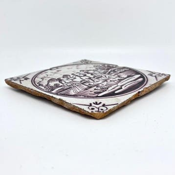 Antique Carreau - Antieke Delftse mangaan tegel met Bijbelse