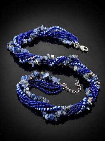 Luxueuze Lapis Lazuli sieradenset – gedraaide multi-strand