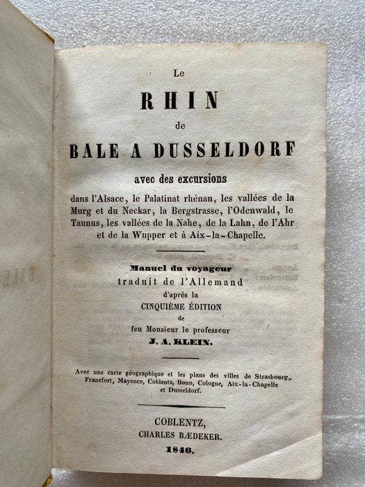 Karl Baedeker - Le Rhin de Bâle à Düsseldorf - 1846, Antiek en Kunst, Antiek | Boeken en Manuscripten