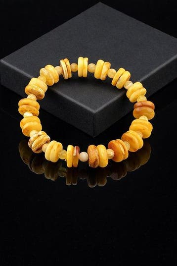 Barnsteen - Artisan Baltic Amber Bracelet – Polished Disc, Antiek en Kunst