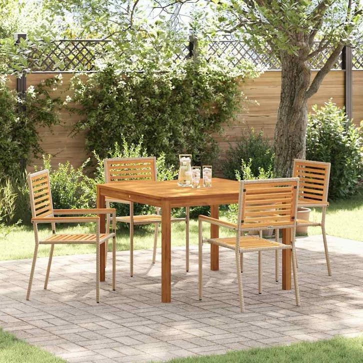 vidaXL Tuin Eettafel Set 5 pcs Beige Massief Acacia Hout, Tuin en Terras, Tuinsets en Loungesets, Nieuw, Verzenden