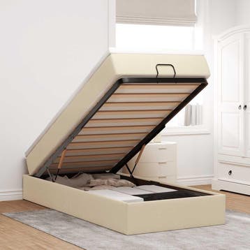 vidaXL Ottoman bed met matras 80x200cm stof crèmekleurig, Verzenden, Nieuw