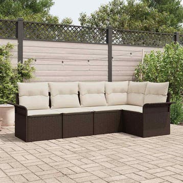 vidaXL Tuinbank Set 5 st Bruin poly rattan, Verzenden, Nieuw